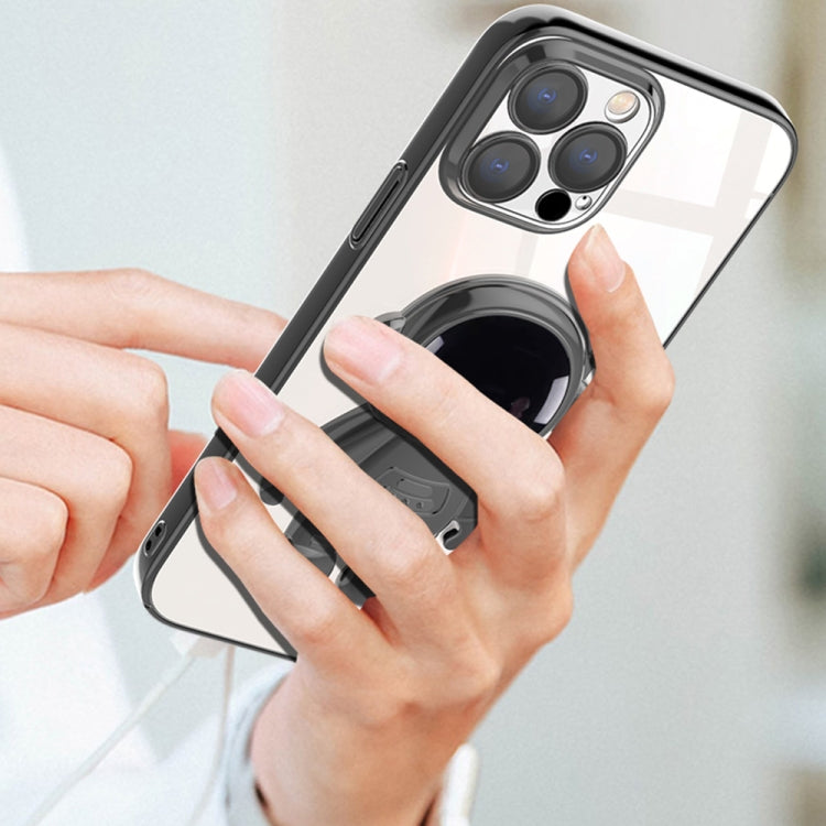 For iPhone 12 Pro Electroplating PC Astronaut Holder Phone Case with Lens Film