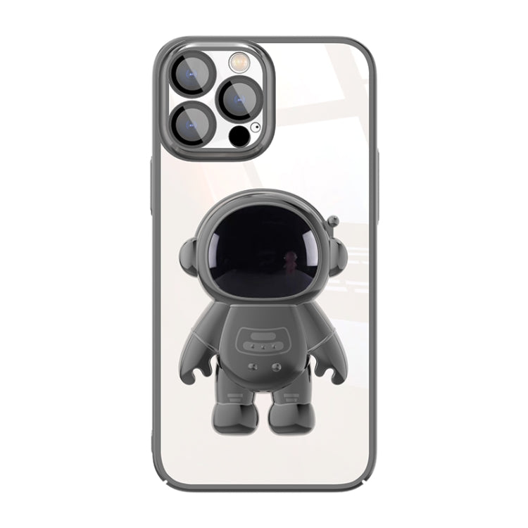 For iPhone 12 Pro Max Electroplating PC Astronaut Holder Phone Case with Lens Film