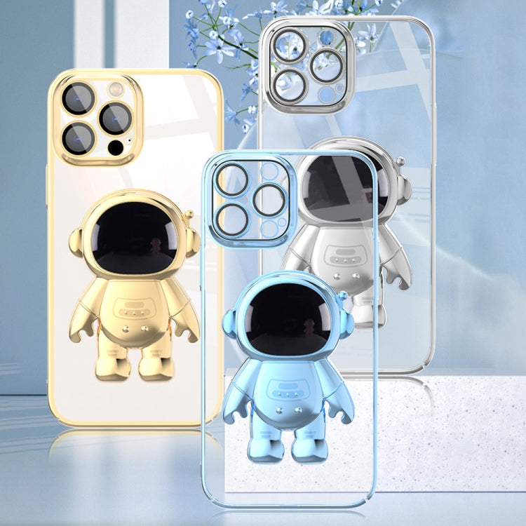 For iPhone 11 Pro Electroplating PC Astronaut Holder Phone Case with Lens Film