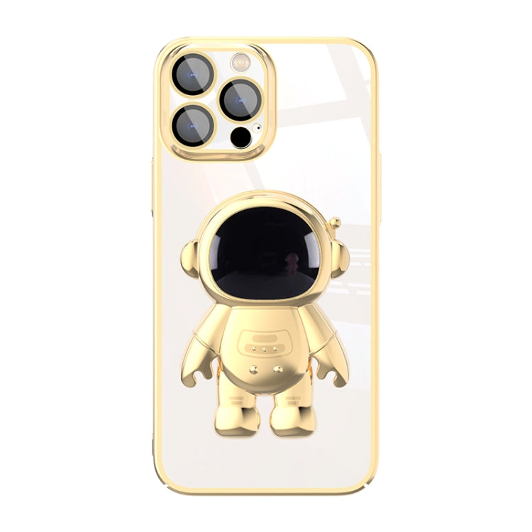 For iPhone 11 Pro Max Electroplating PC Astronaut Holder Phone Case with Lens Film