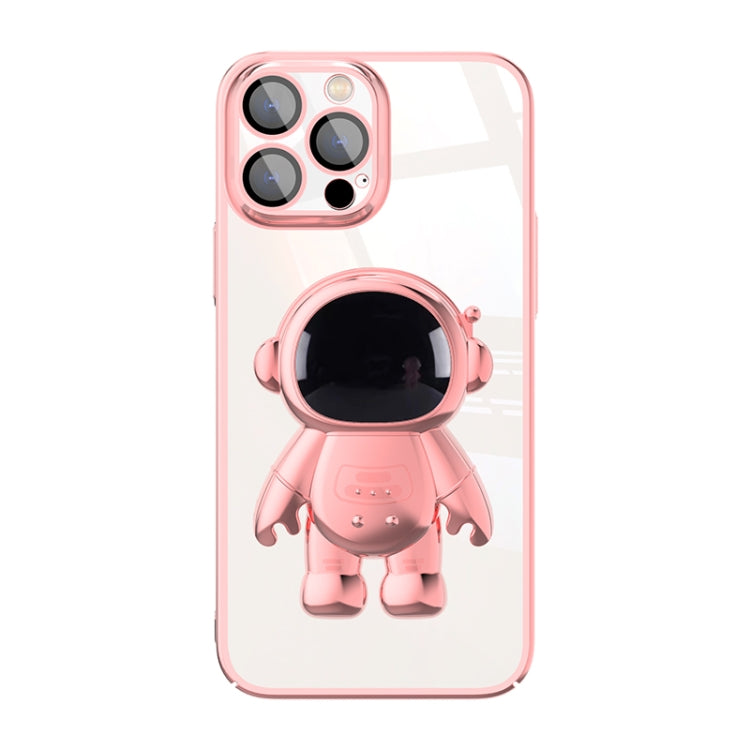 For iPhone 11 Pro Max Electroplating PC Astronaut Holder Phone Case with Lens Film