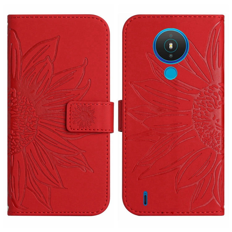 For Nokia 1.4 Skin Feel Sun Flower Pattern Flip Leather Phone Case with Lanyard