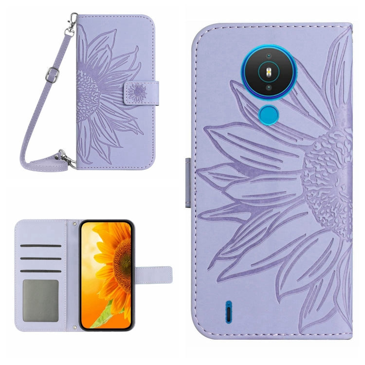 For Nokia 1.4 Skin Feel Sun Flower Pattern Flip Leather Phone Case with Lanyard