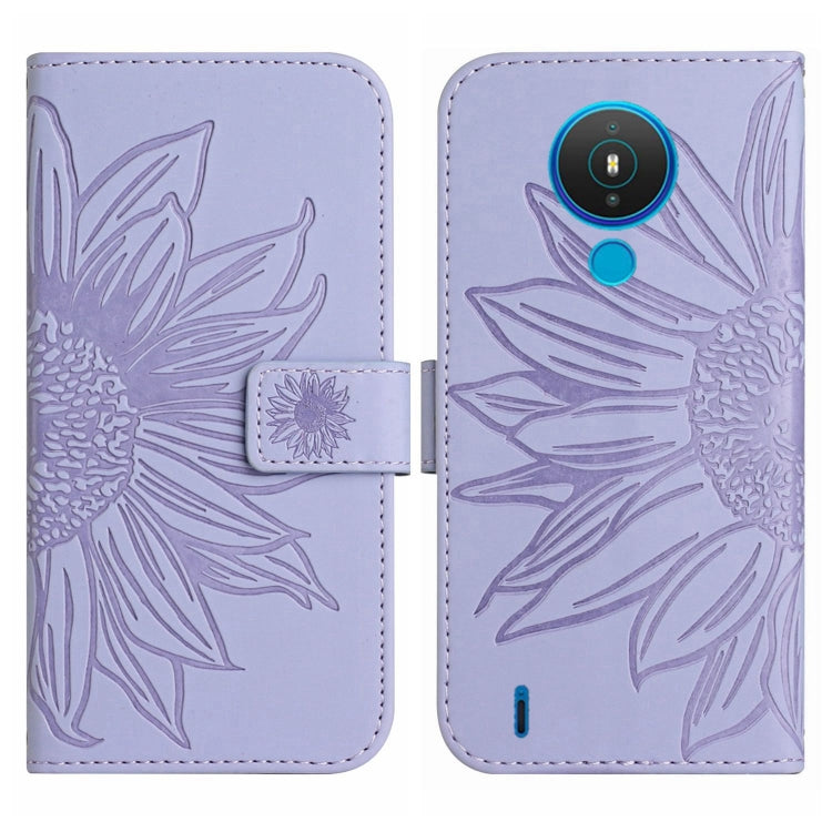 For Nokia 1.4 Skin Feel Sun Flower Pattern Flip Leather Phone Case with Lanyard