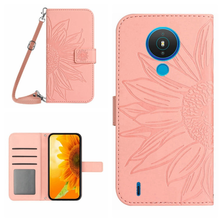 For Nokia 1.4 Skin Feel Sun Flower Pattern Flip Leather Phone Case with Lanyard