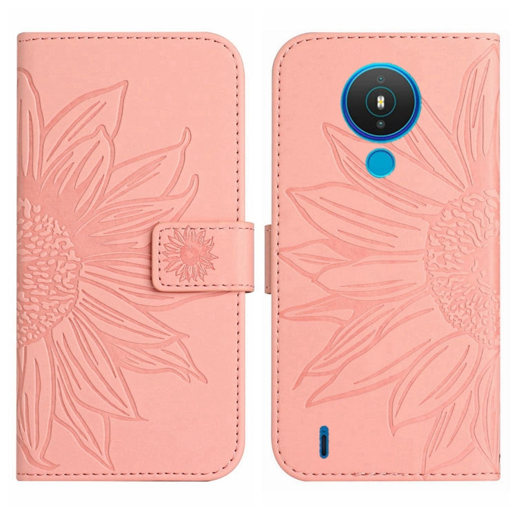 For Nokia 1.4 Skin Feel Sun Flower Pattern Flip Leather Phone Case with Lanyard