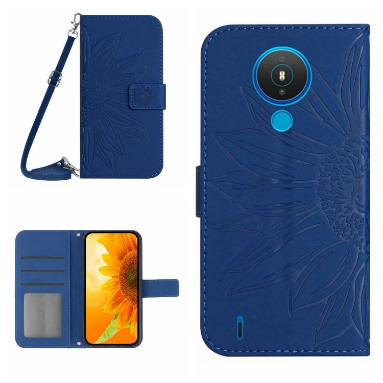 For Nokia 1.4 Skin Feel Sun Flower Pattern Flip Leather Phone Case with Lanyard