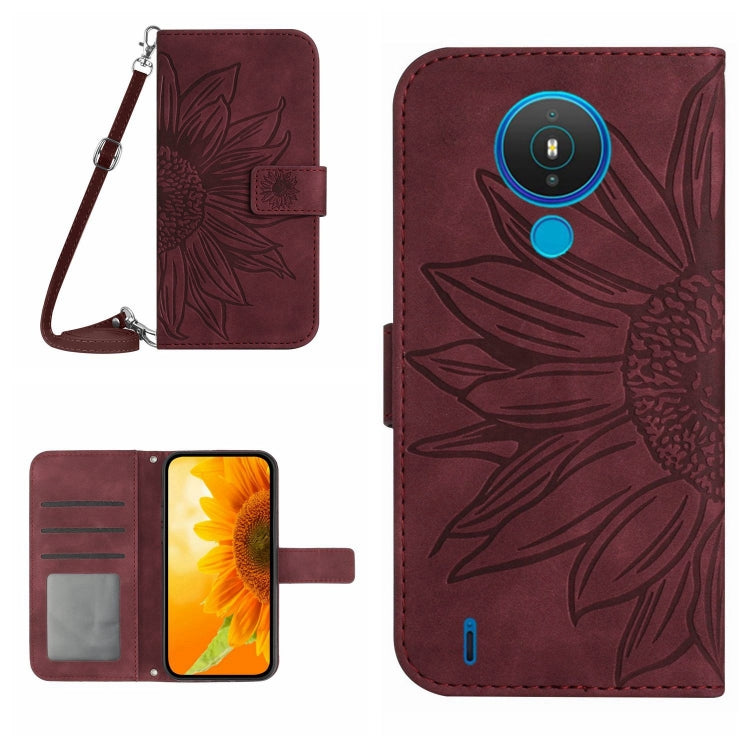 For Nokia 1.4 Skin Feel Sun Flower Pattern Flip Leather Phone Case with Lanyard