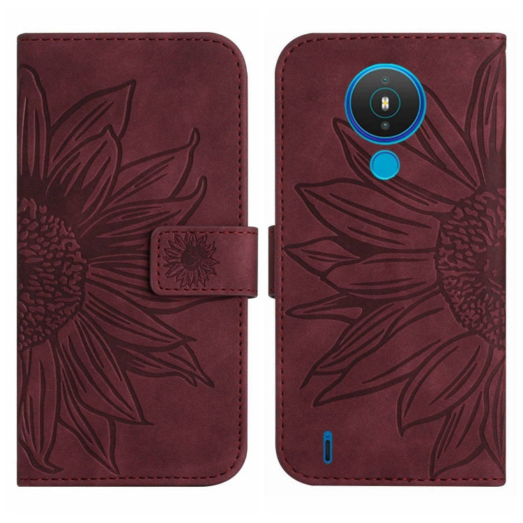 For Nokia 1.4 Skin Feel Sun Flower Pattern Flip Leather Phone Case with Lanyard