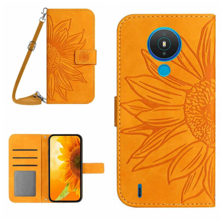 For Nokia 1.4 Skin Feel Sun Flower Pattern Flip Leather Phone Case with Lanyard