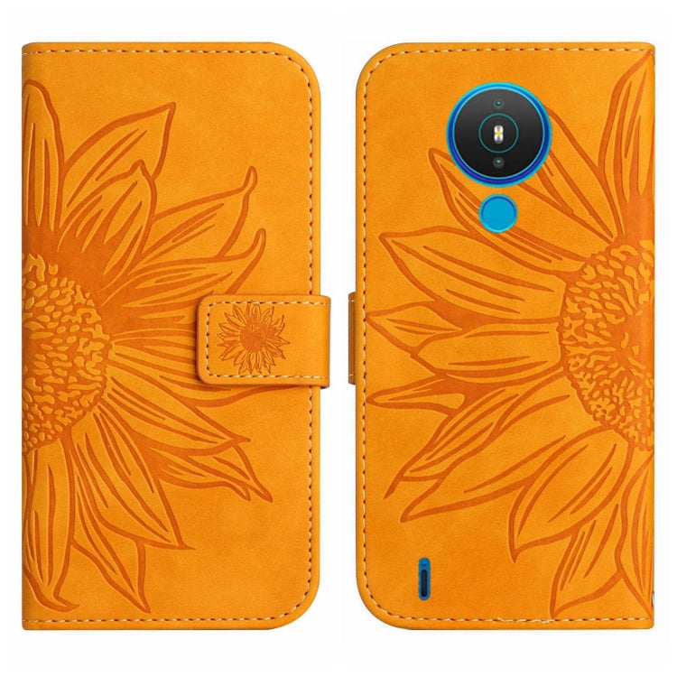For Nokia 1.4 Skin Feel Sun Flower Pattern Flip Leather Phone Case with Lanyard