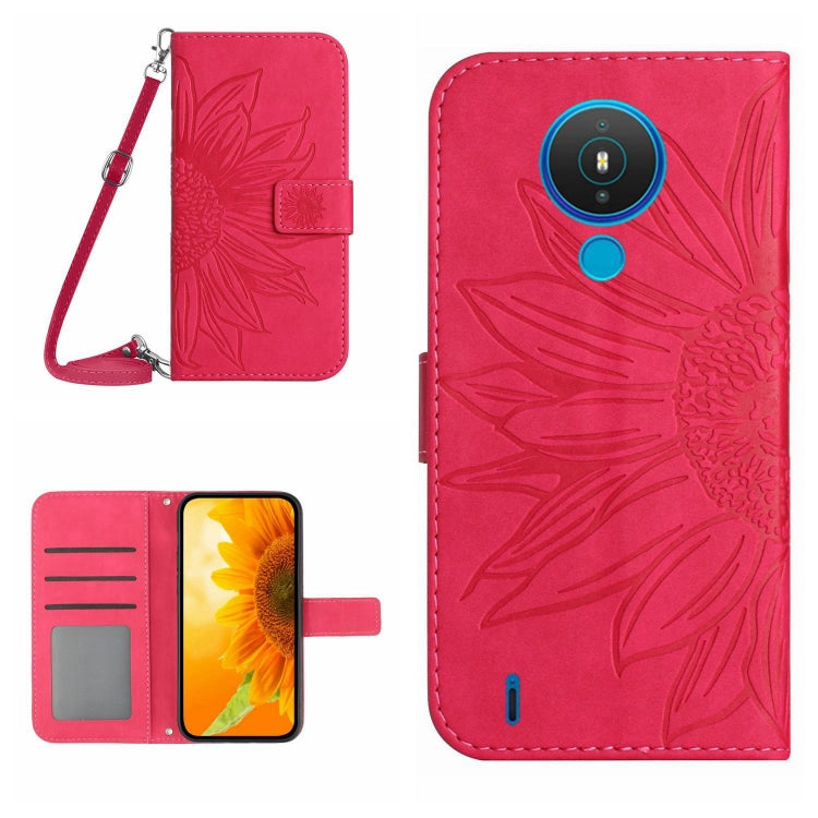For Nokia 1.4 Skin Feel Sun Flower Pattern Flip Leather Phone Case with Lanyard