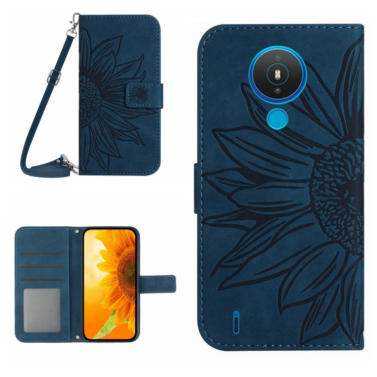 For Nokia 1.4 Skin Feel Sun Flower Pattern Flip Leather Phone Case with Lanyard