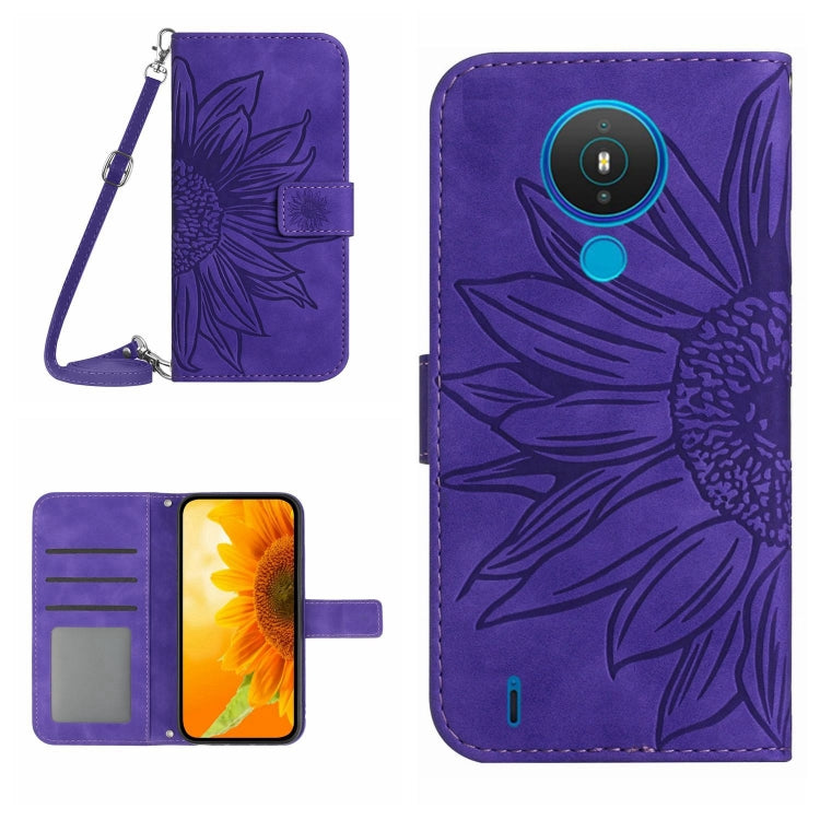 For Nokia 1.4 Skin Feel Sun Flower Pattern Flip Leather Phone Case with Lanyard
