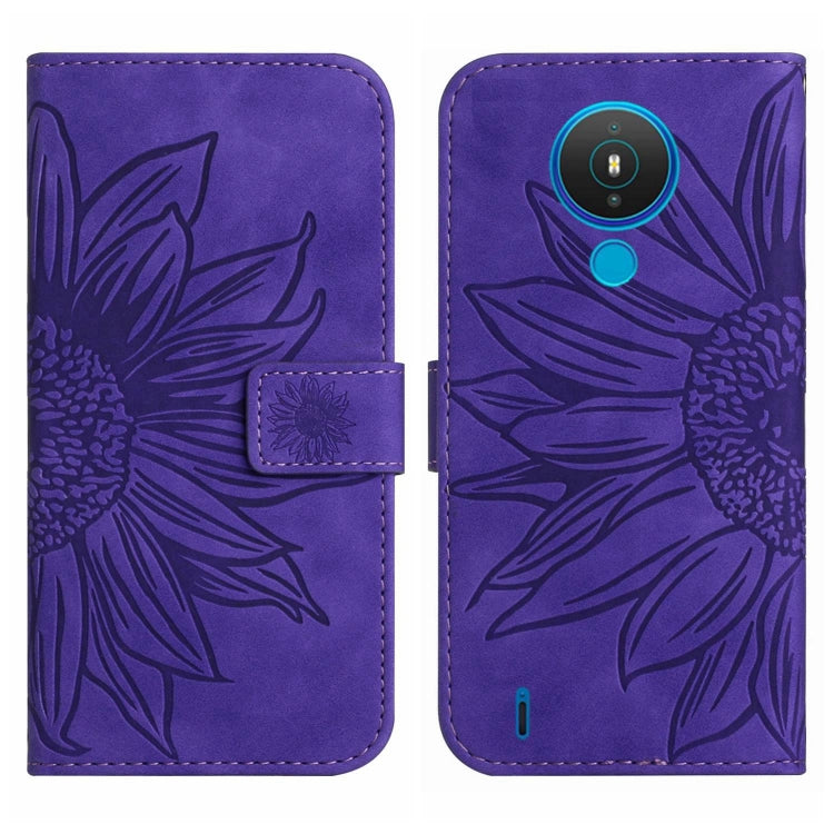 For Nokia 1.4 Skin Feel Sun Flower Pattern Flip Leather Phone Case with Lanyard