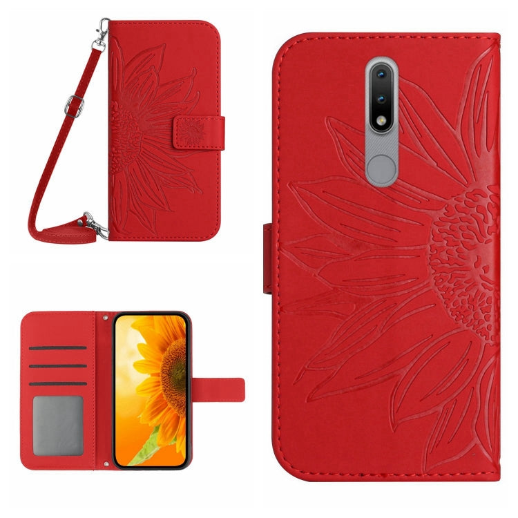 For Nokia 2.4 Skin Feel Sun Flower Pattern Flip Leather Phone Case with Lanyard