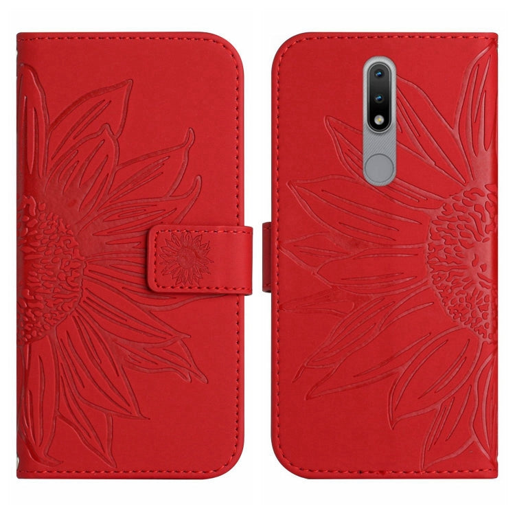 For Nokia 2.4 Skin Feel Sun Flower Pattern Flip Leather Phone Case with Lanyard