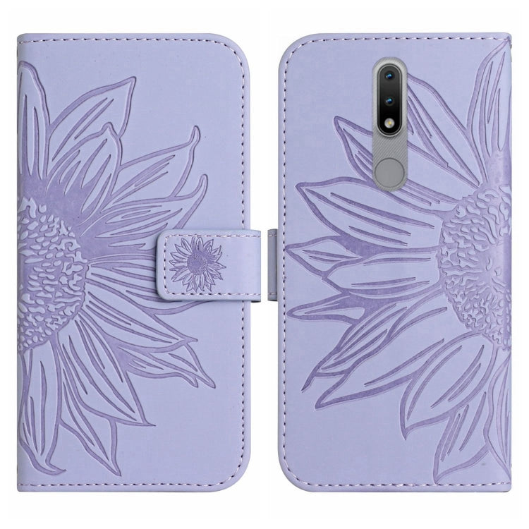 For Nokia 2.4 Skin Feel Sun Flower Pattern Flip Leather Phone Case with Lanyard
