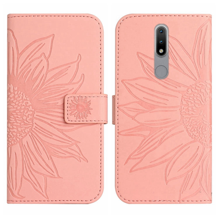 For Nokia 2.4 Skin Feel Sun Flower Pattern Flip Leather Phone Case with Lanyard