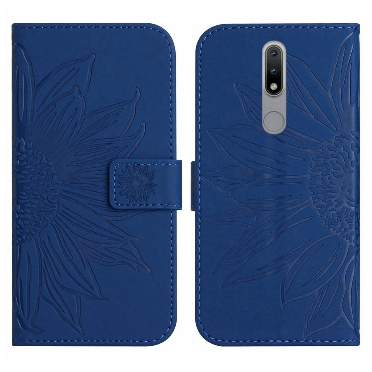 For Nokia 2.4 Skin Feel Sun Flower Pattern Flip Leather Phone Case with Lanyard