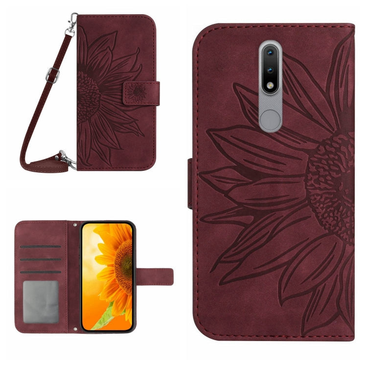 For Nokia 2.4 Skin Feel Sun Flower Pattern Flip Leather Phone Case with Lanyard