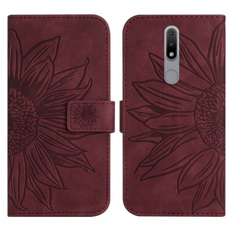 For Nokia 2.4 Skin Feel Sun Flower Pattern Flip Leather Phone Case with Lanyard