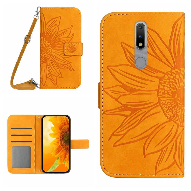 For Nokia 2.4 Skin Feel Sun Flower Pattern Flip Leather Phone Case with Lanyard