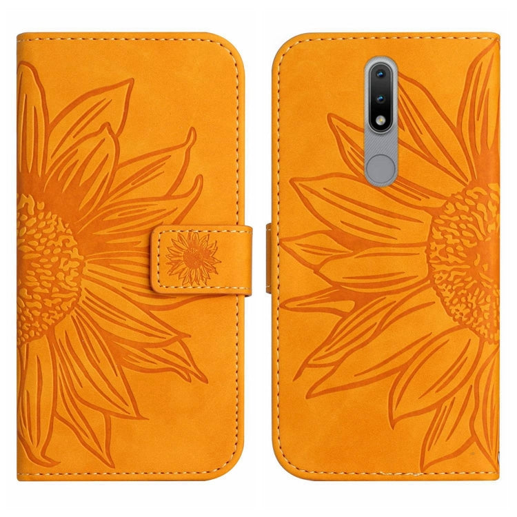 For Nokia 2.4 Skin Feel Sun Flower Pattern Flip Leather Phone Case with Lanyard