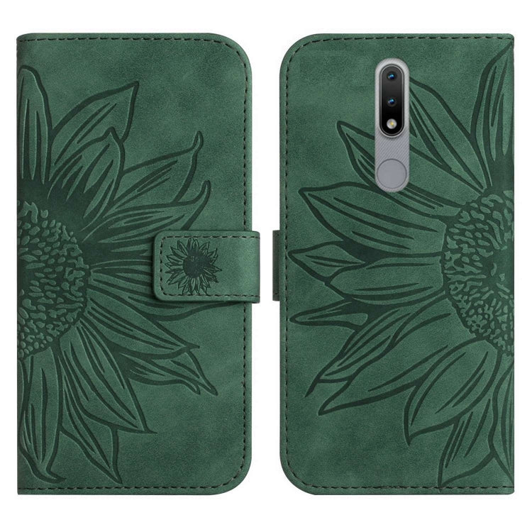 For Nokia 2.4 Skin Feel Sun Flower Pattern Flip Leather Phone Case with Lanyard