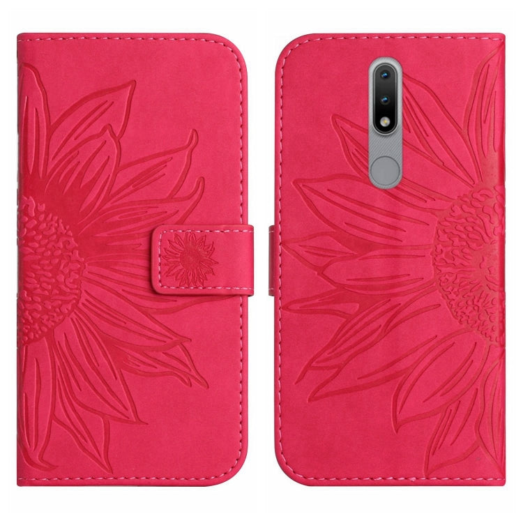For Nokia 2.4 Skin Feel Sun Flower Pattern Flip Leather Phone Case with Lanyard