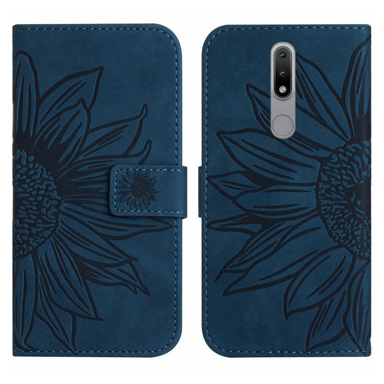 For Nokia 2.4 Skin Feel Sun Flower Pattern Flip Leather Phone Case with Lanyard