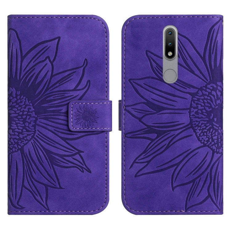 For Nokia 2.4 Skin Feel Sun Flower Pattern Flip Leather Phone Case with Lanyard