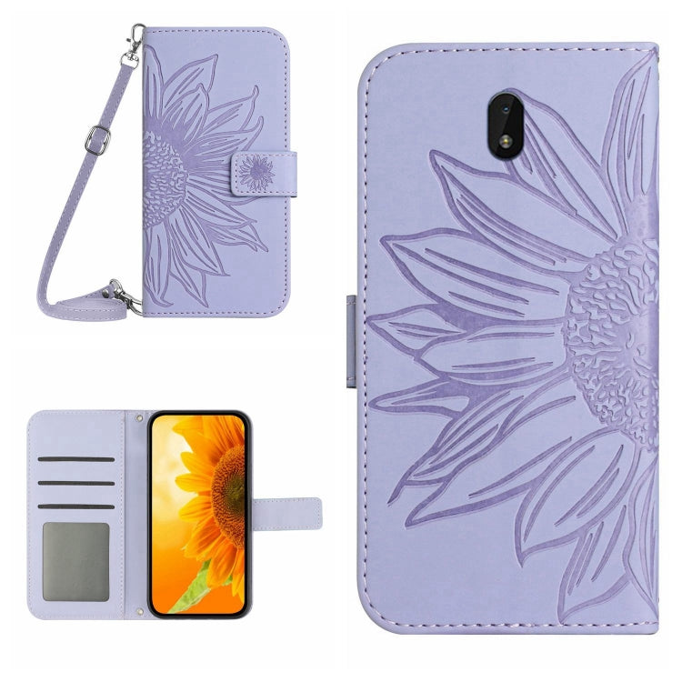 For Nokia C01 Plus Skin Feel Sun Flower Pattern Flip Leather Phone Case with Lanyard