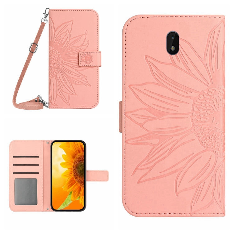 For Nokia C01 Plus Skin Feel Sun Flower Pattern Flip Leather Phone Case with Lanyard