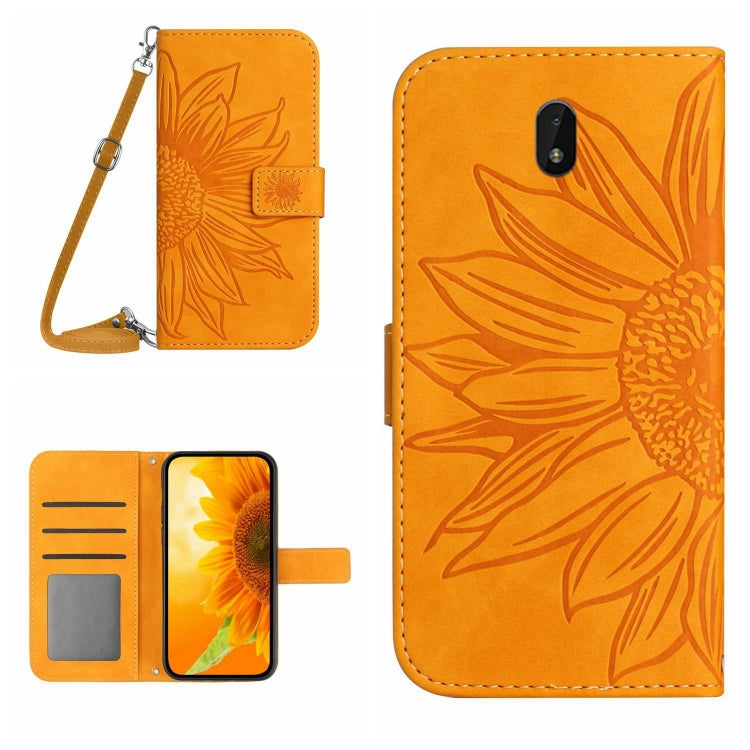 For Nokia C01 Plus Skin Feel Sun Flower Pattern Flip Leather Phone Case with Lanyard