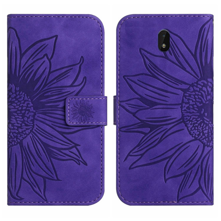 For Nokia C01 Plus Skin Feel Sun Flower Pattern Flip Leather Phone Case with Lanyard