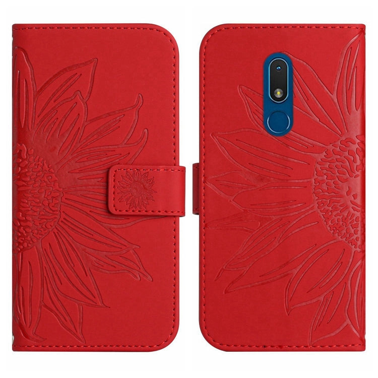 For Nokia C3 Skin Feel Sun Flower Pattern Flip Leather Phone Case with Lanyard