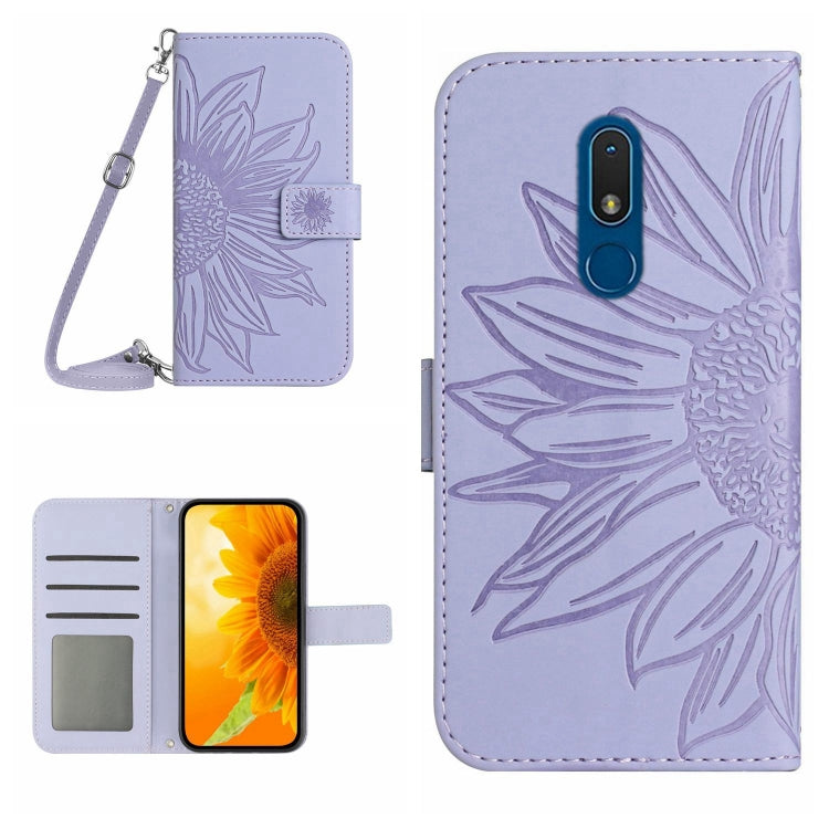 For Nokia C3 Skin Feel Sun Flower Pattern Flip Leather Phone Case with Lanyard