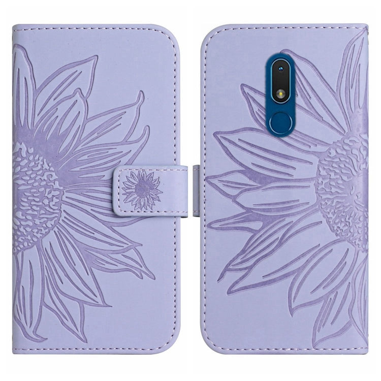 For Nokia C3 Skin Feel Sun Flower Pattern Flip Leather Phone Case with Lanyard