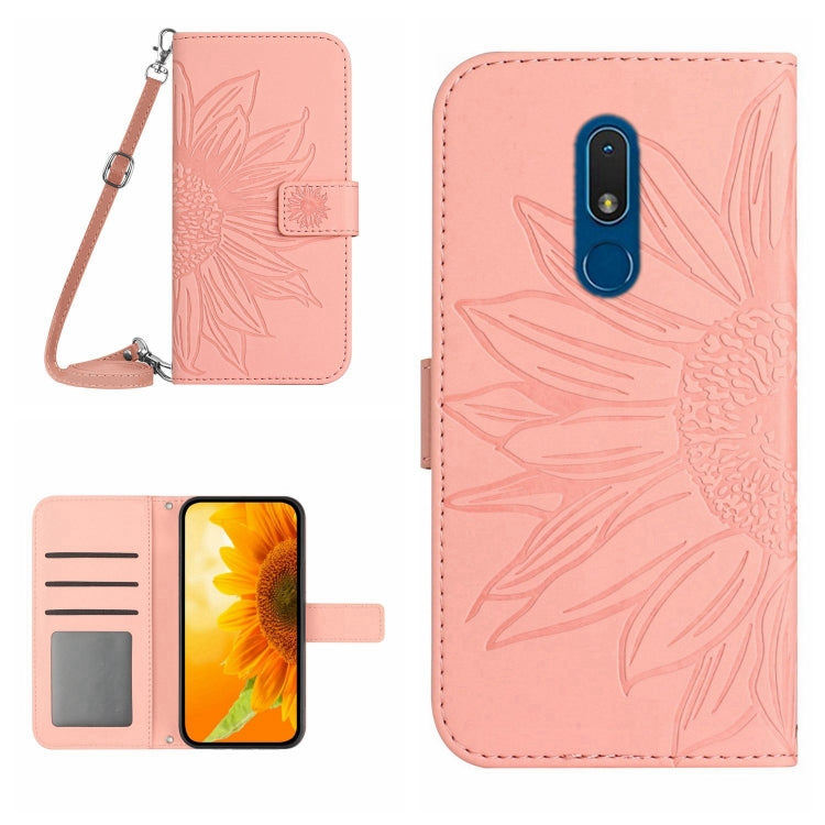 For Nokia C3 Skin Feel Sun Flower Pattern Flip Leather Phone Case with Lanyard