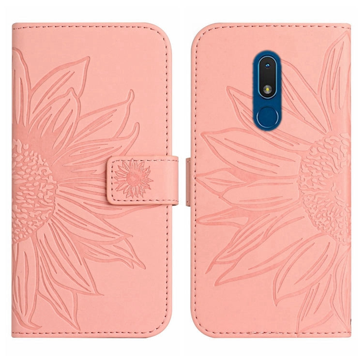 For Nokia C3 Skin Feel Sun Flower Pattern Flip Leather Phone Case with Lanyard
