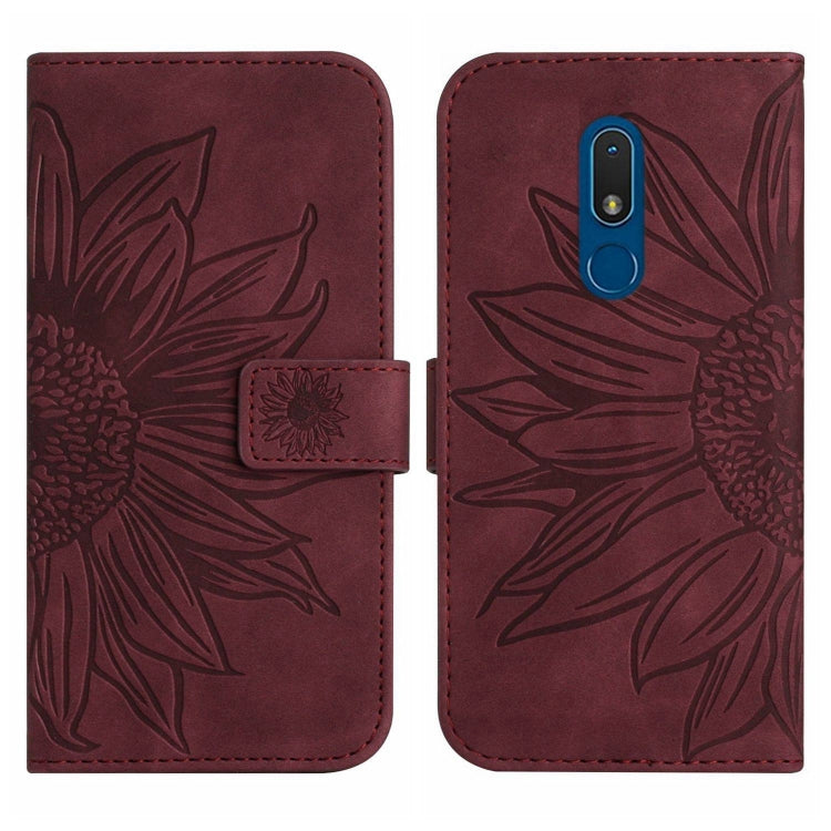 For Nokia C3 Skin Feel Sun Flower Pattern Flip Leather Phone Case with Lanyard