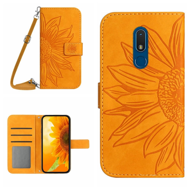 For Nokia C3 Skin Feel Sun Flower Pattern Flip Leather Phone Case with Lanyard