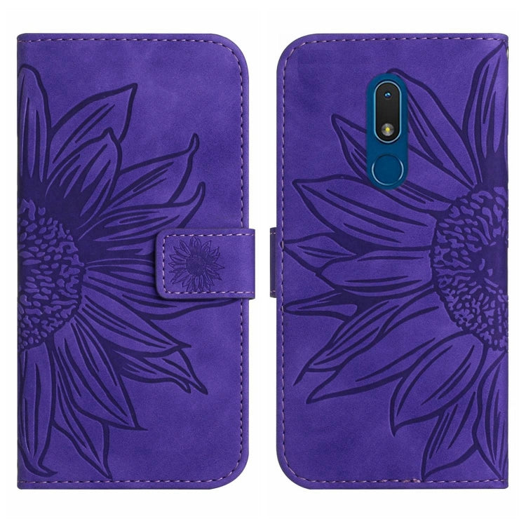 For Nokia C3 Skin Feel Sun Flower Pattern Flip Leather Phone Case with Lanyard