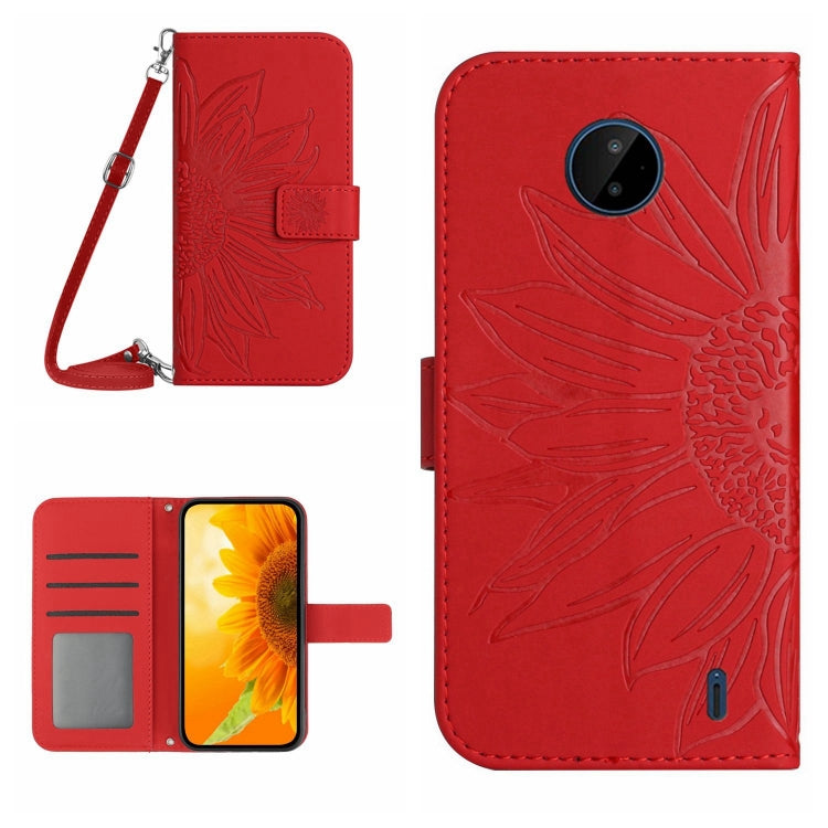 For Nokia C10 / C20 Skin Feel Sun Flower Pattern Flip Leather Phone Case with Lanyard