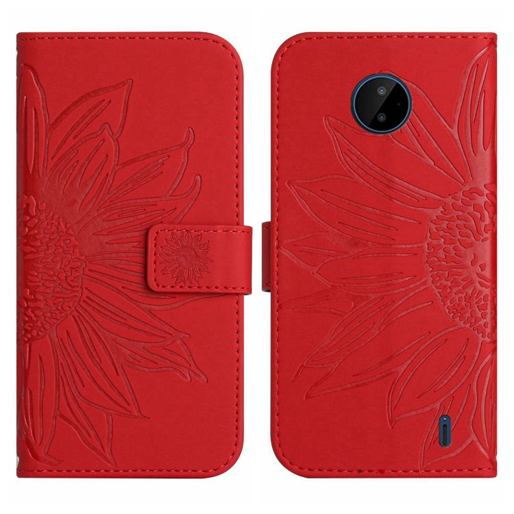 For Nokia C10 / C20 Skin Feel Sun Flower Pattern Flip Leather Phone Case with Lanyard