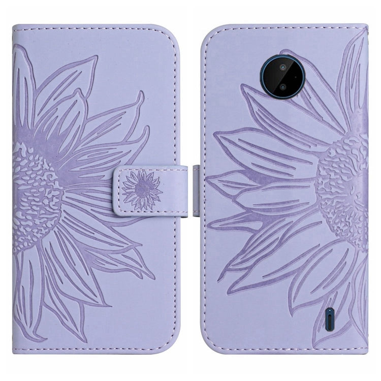 For Nokia C10 / C20 Skin Feel Sun Flower Pattern Flip Leather Phone Case with Lanyard