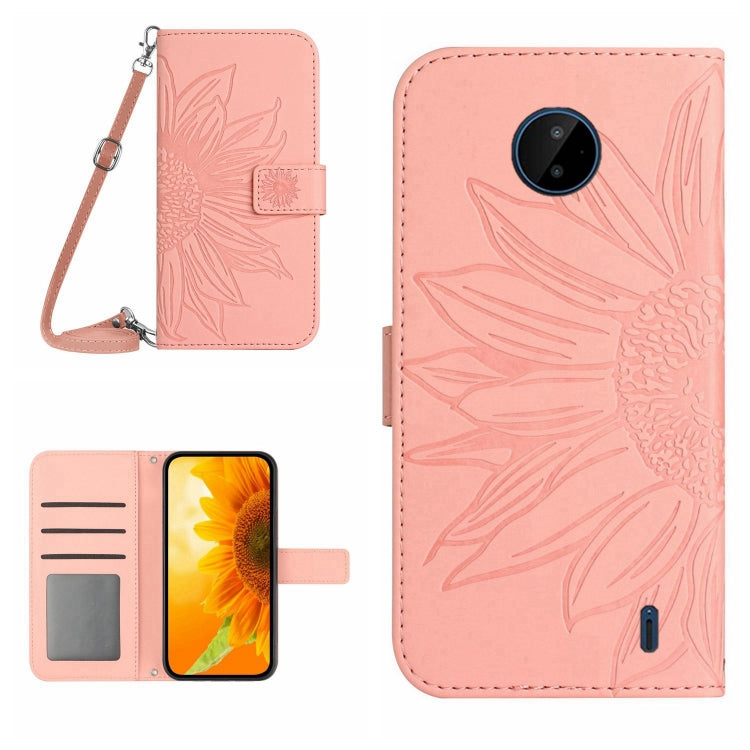 For Nokia C10 / C20 Skin Feel Sun Flower Pattern Flip Leather Phone Case with Lanyard