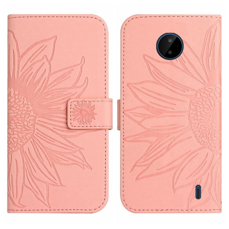 For Nokia C10 / C20 Skin Feel Sun Flower Pattern Flip Leather Phone Case with Lanyard