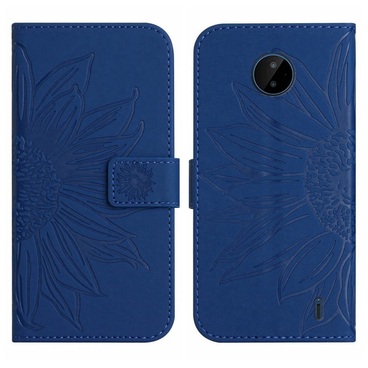 For Nokia C10 / C20 Skin Feel Sun Flower Pattern Flip Leather Phone Case with Lanyard